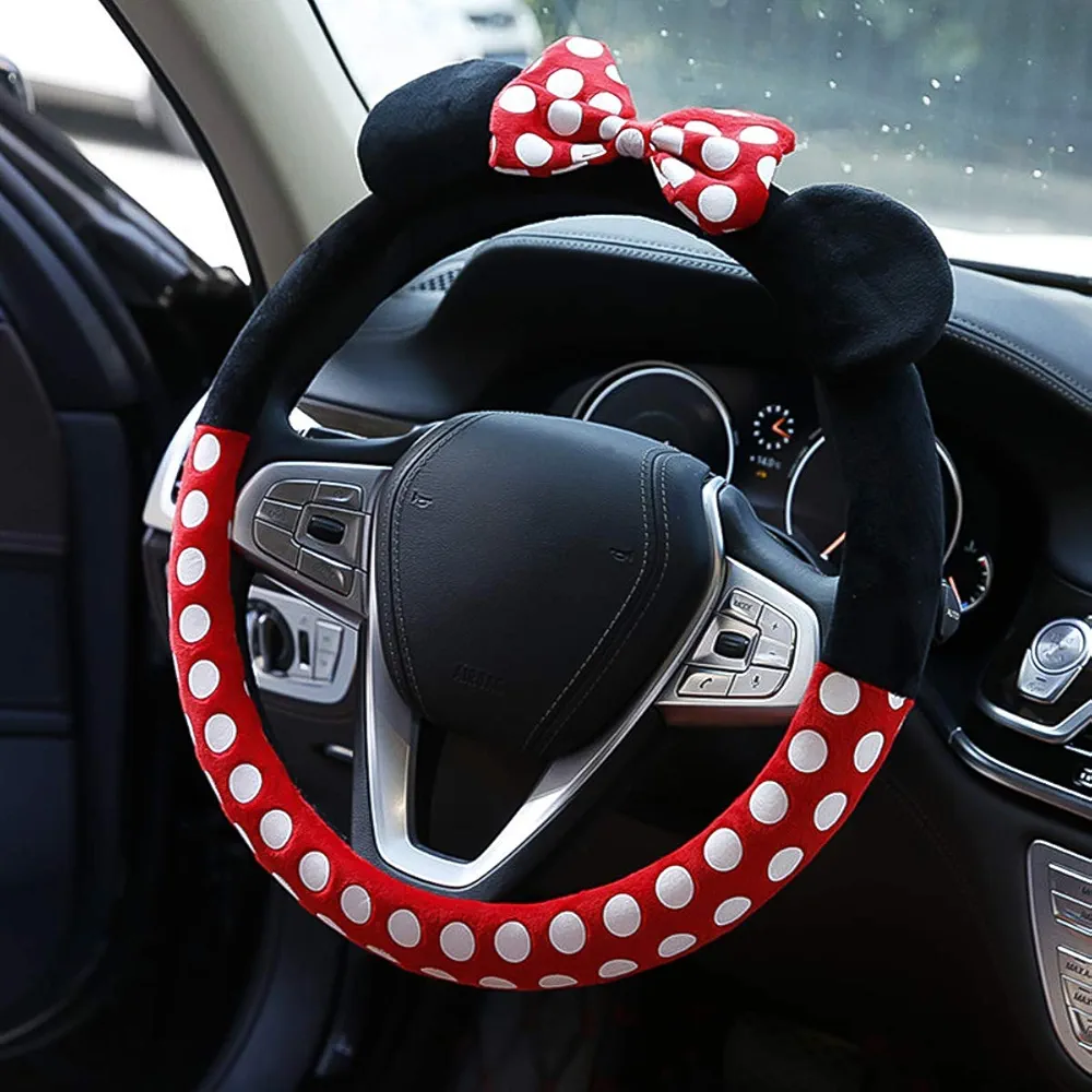 Funda universal para volante de coche – Bonito diseño ratón antideslizante 15 pulgadas 38 cm, suave franela protección mujeres y niñas, accesorios decoración el