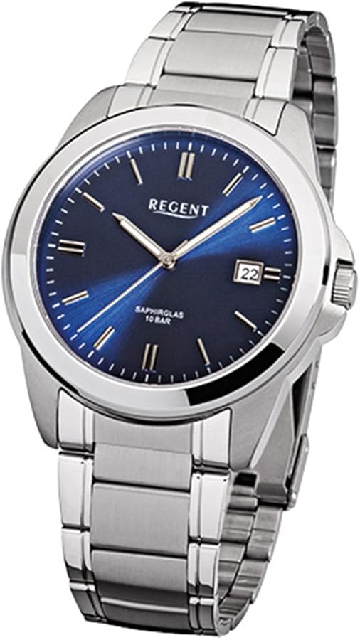 REGENT Reloj de pulsera analógico para hombre, plata F-922, correa de acero inoxidable, URF922, reloj analógico, Pulsera