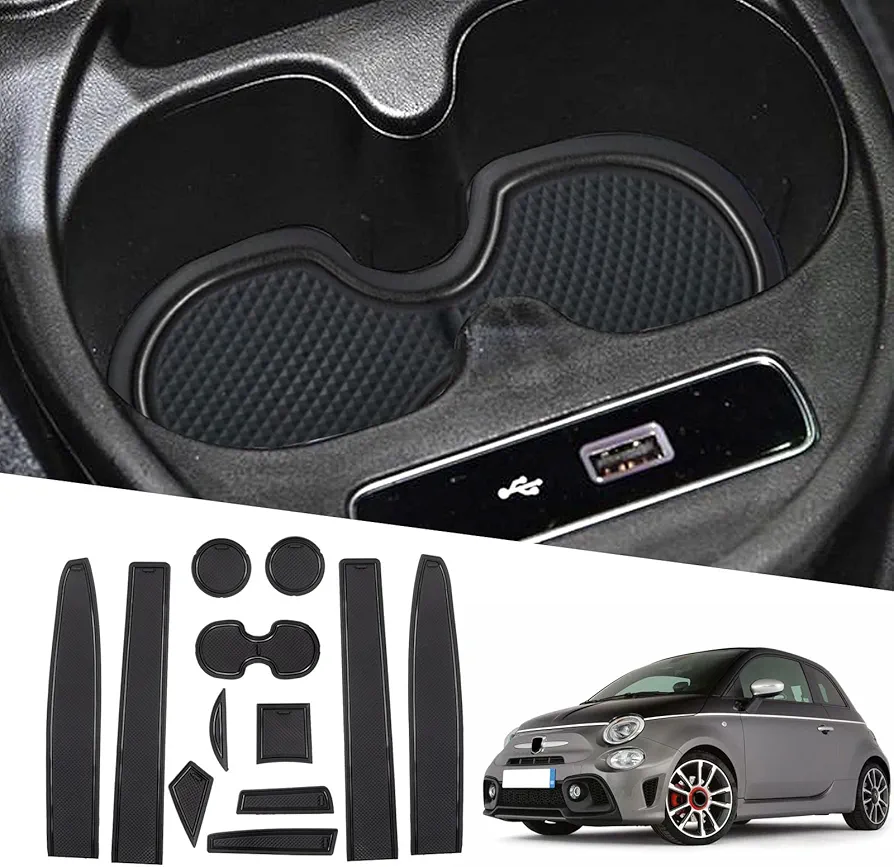 Ruiya Compatible con FIAT 500 | Abarth 595 2017-2021 Alfombrillas Antideslizantes, Alfombrillas para Ranuras de Puerta Alfombrillas de Goma Antideslizantes Abarth 595 Accesorios para Coche