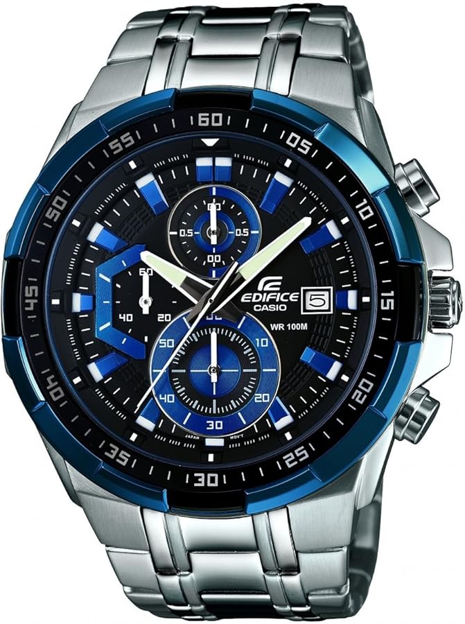 Casio Reloj Cuarzo Hombre 47.00mm con dial Analógico Negro y Correa de Pulsera de Metal Plata EFR-539D-1A2VUEF