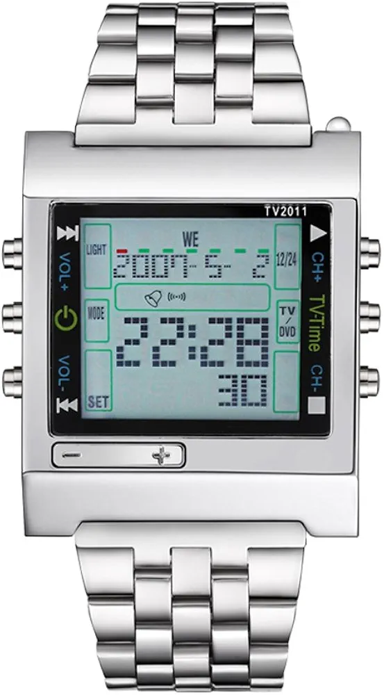fenkoo Reloj Deportivo Digital para Hombre, con Correa de Acero Inoxidable, Color Plateado