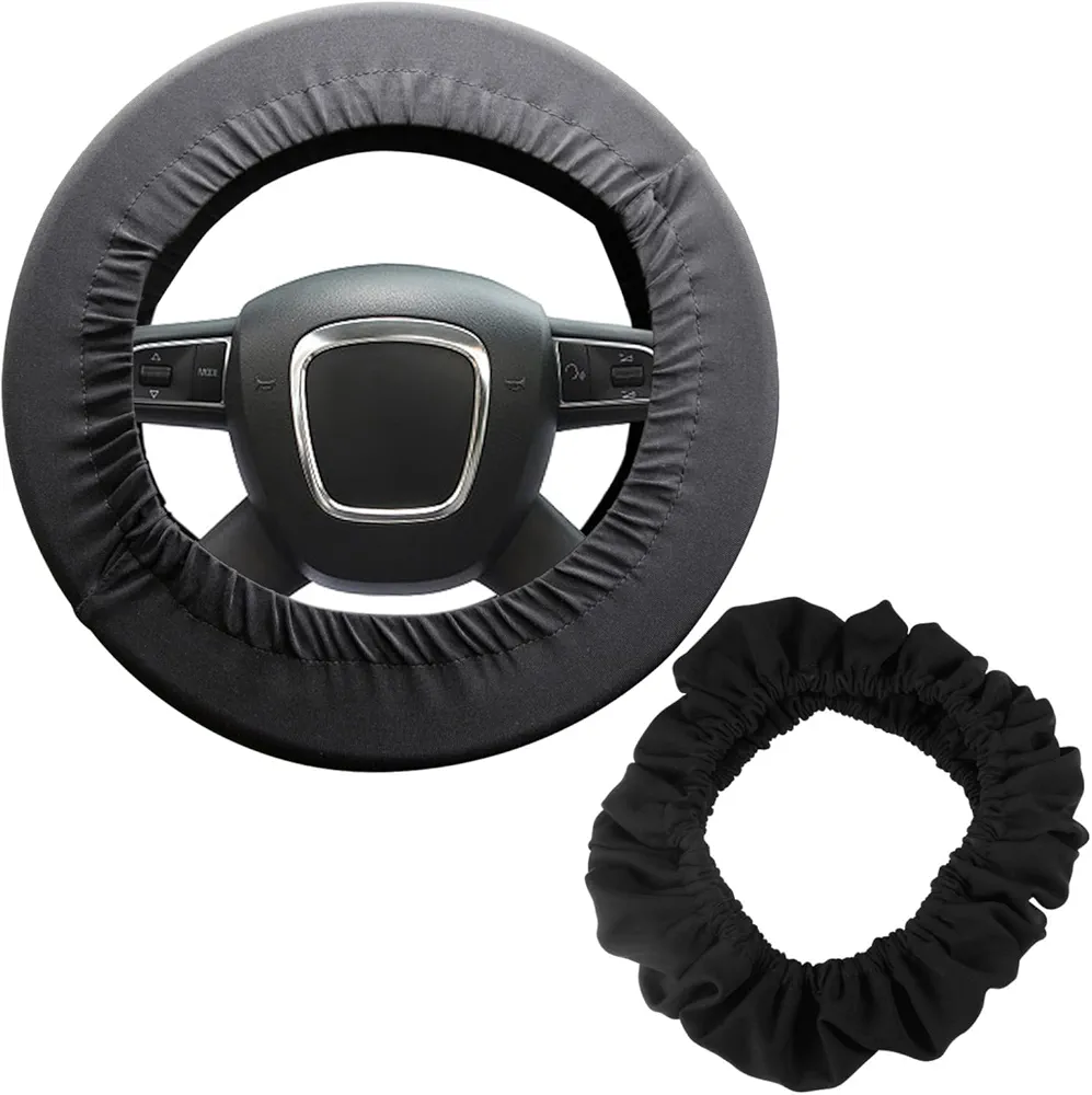 JTMKYO 2 fundas universales para volante de automóvil, tela Oxford, protector de volante, protector contra el polvo, se adapta a la mayoría de tamaños, proporciona protección y comodidad (negro)