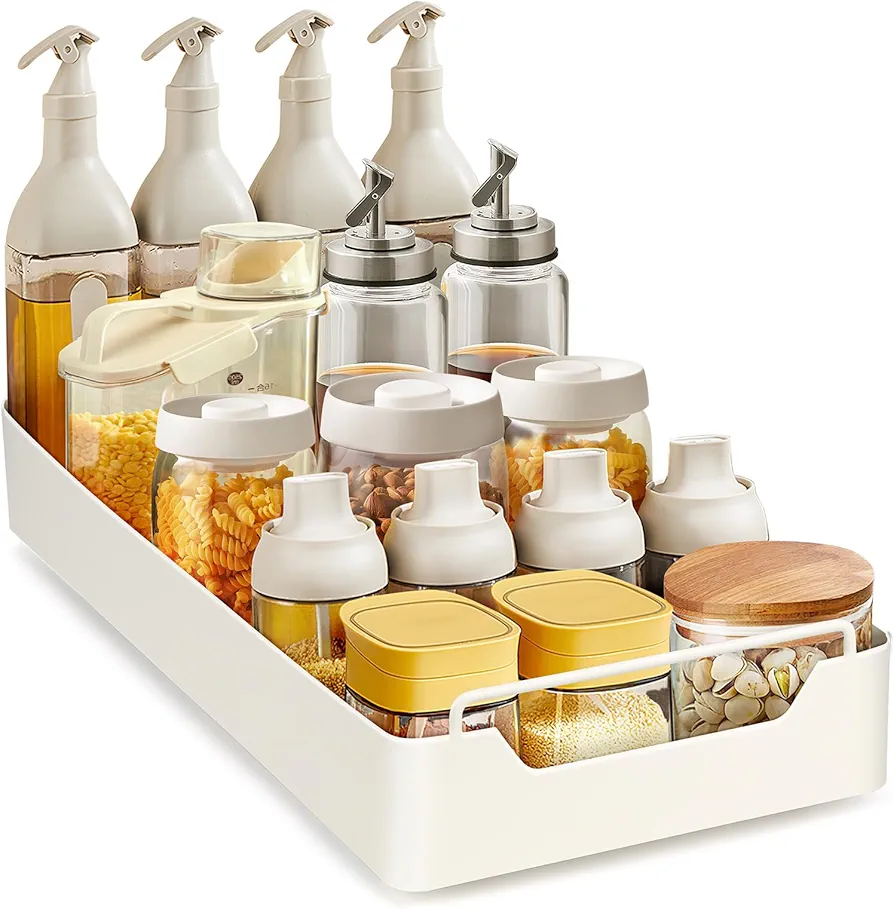 Cajón telescópico, organizador de armario extensible con asa, cajones extensibles, estantes de almacenamiento para armarios de cocina, sin taladrar ni clavar, 20 cm x 43 cm x 7 cm