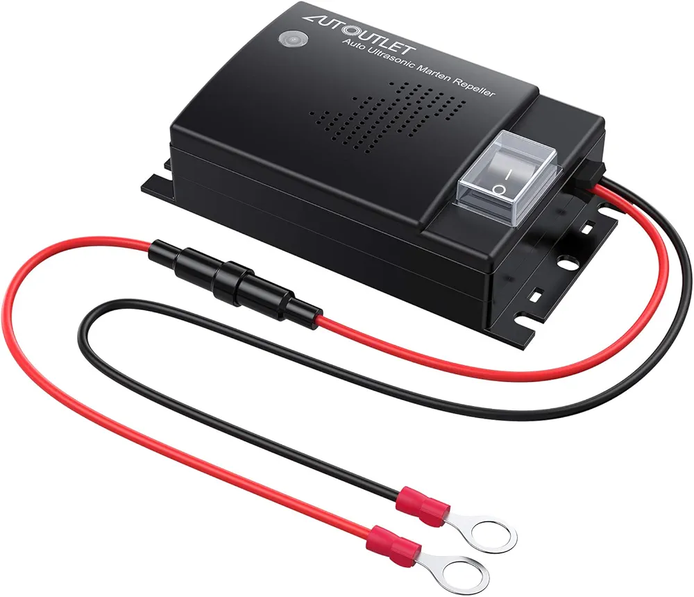 AUTOUTLET Repelente de Ratas Ultrasonico Coche, DC 12V, Sonidos Ultrasónicos Marten Defense Marten Protección Accesorios para Vehículos con Luces Indicadoras de Trabajo, Línea de Extensión 50cm
