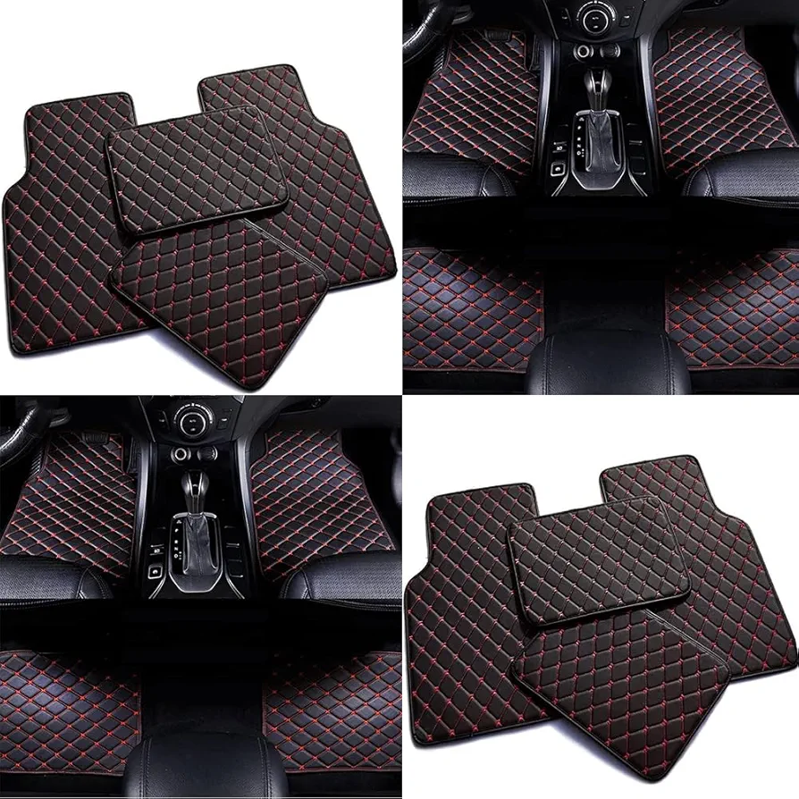 zjxcnb 5 Piezas Alfombrillas Moqueta Coche para Volkswagen VW Polo IV (9N) 2006 2007 2008 2009, Automovil Alfombras ProteccióN Moqueta Forro Piso Estera Interior,A/Blackred