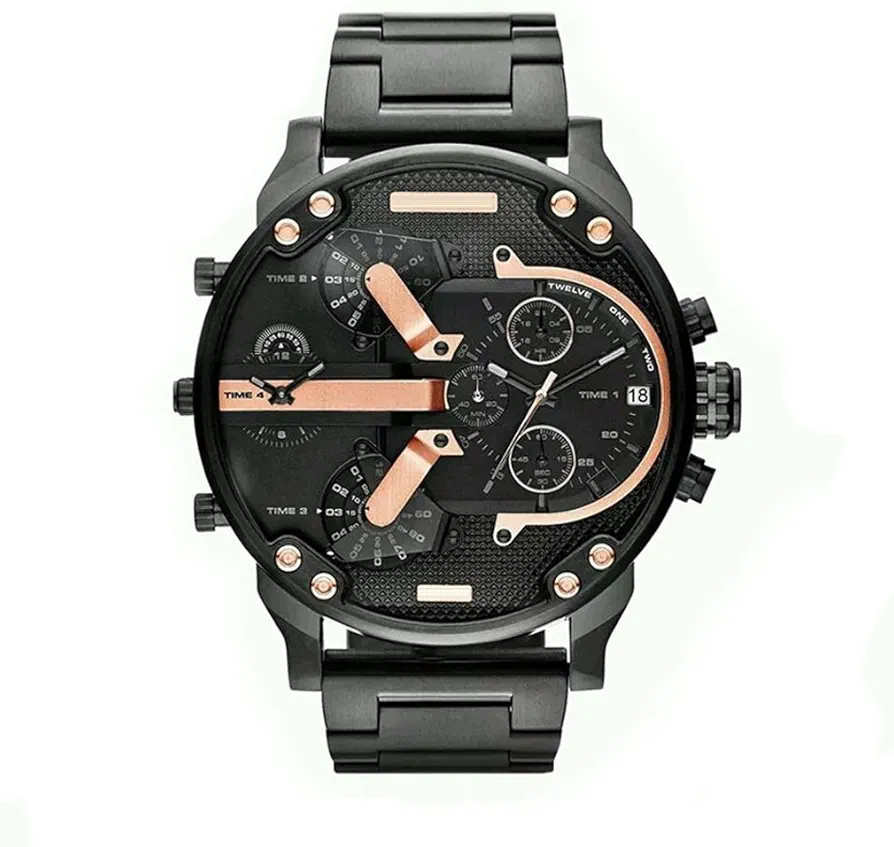 fenkoo Relojes para Hombres Quarz Reloj Deportivo De Cuarzo con Doble Zona Horaria, Calendario, Reloj De Acero Inoxidable,Relojes De Pulsera