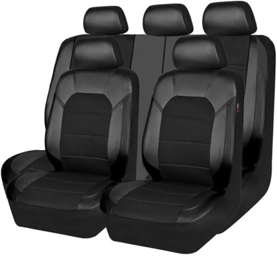 ZONEWD 9 Piezas Fundas Asientos Coche para Jeep Compass Latitude 2007-2019/Jeep Renegade 2015-2020 2021 2022 2023 2024, Juegos De Cubreasientos Delanteros Y Traseros Cuero Coche Accesorios,Black