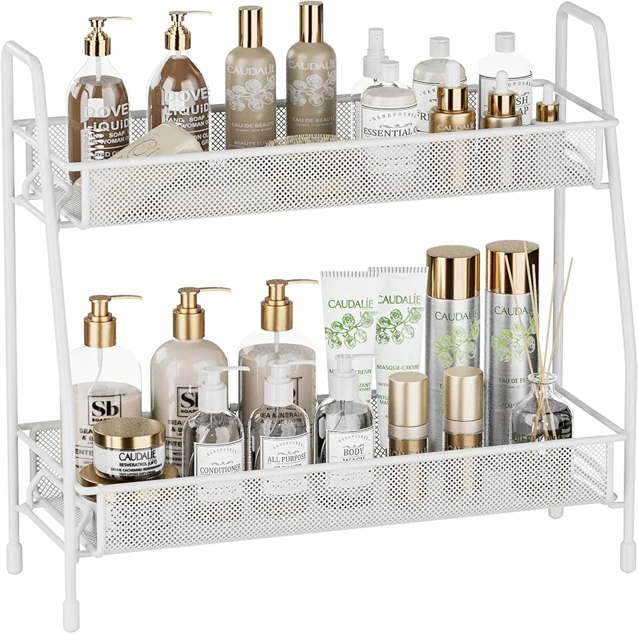 EKNITEY Estante para especias de almacenamiento para baño, 2 niveles, almacenamiento y organización de cocina, pequeño organizador de baño para encimera, hogar y oficina