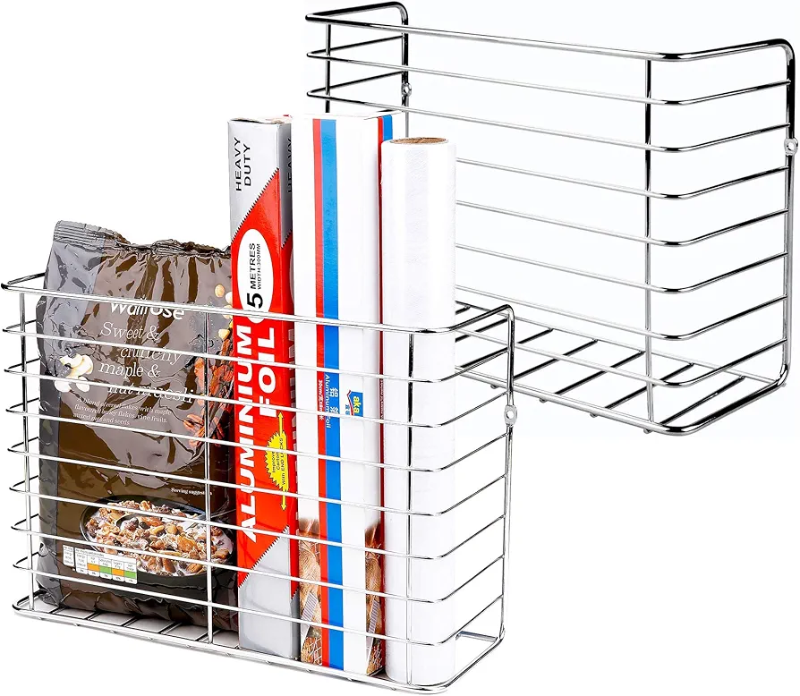 TreeLen Paquete de 2 organizadores de gabinete de cocina para tablas de cortar, cromado, interior, puerta de armario, almacenamiento, despensa, puerta, montaje en pared, organizador de envoltura