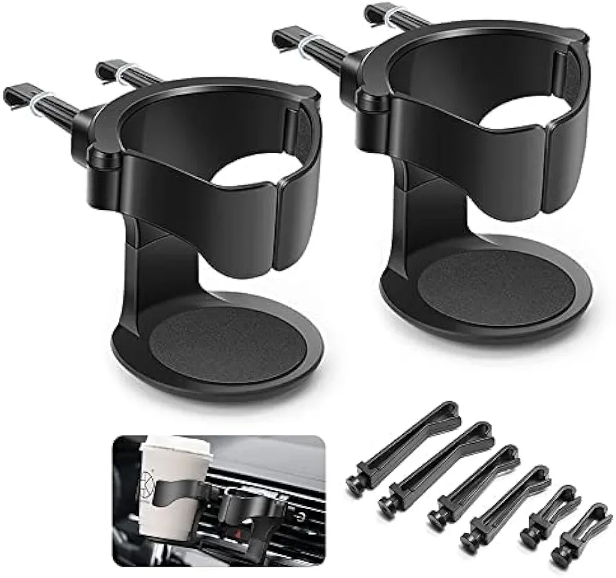LYCXAMES 2 Piezas Portavasos para Coche, Posavasos Coche Ajustable Universal con 3 Pares Clips, Multifuncional Portavasos para Automóvil para Botella Termo Taza Bebida Cenicero