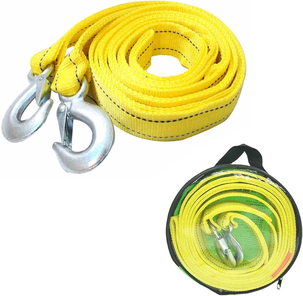 Wilsonzin Cuerda de Remolque para Coche,Cuerda de Remolque de Automóvil, Correa de Remolque Resistente, 5 toneladas, Correa Remolque 4 Metros, con 2 Ganchos De Seguridad para Automóviles