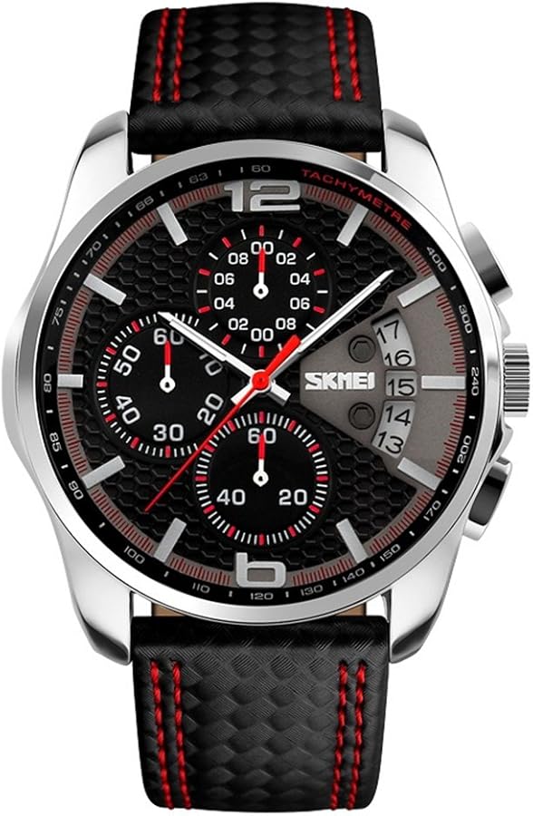 TONSHEN Relojes de Hombre Acero Inoxidable Caja y Cuero Correa Analógico Cuarzo Deportivos Relojes de Pulsera Fecha Cronómetro