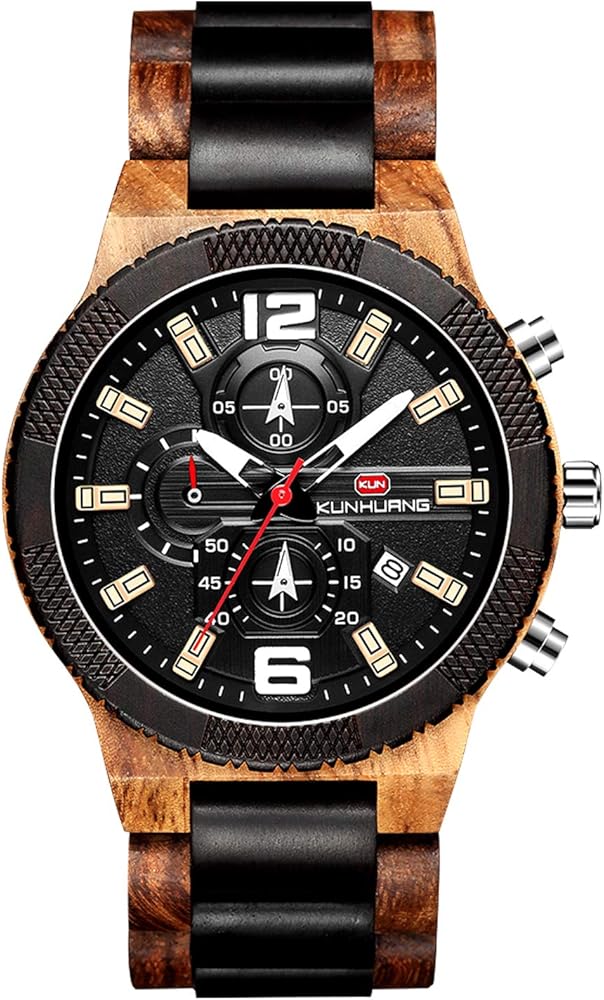 RORIOS Moda Reloj de Madera Reloj de Hombre Analógico Cuarzo Cronógrafo Relojes Madera Reloj de Pulsera Natural De Madera del Reloj Multifunción