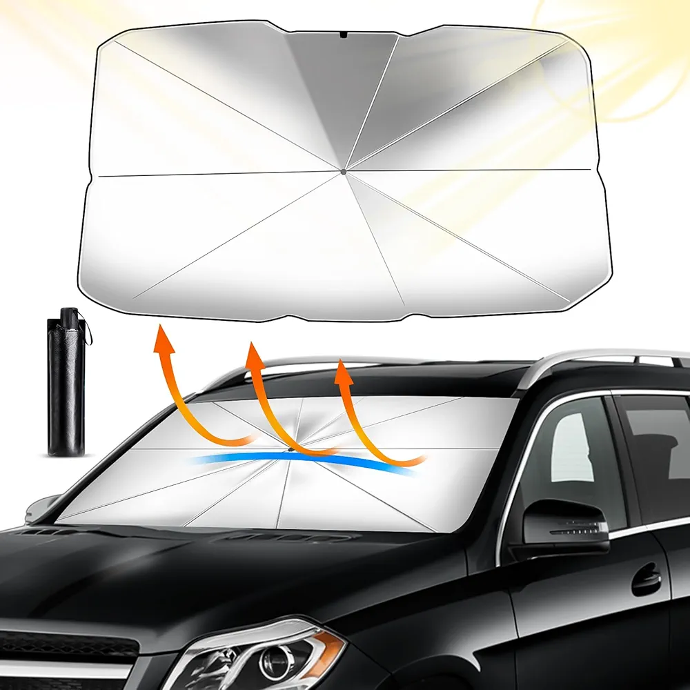 D-Lumina Parasol Coche Delantero，Parasol Coche Delantero Plegable，con Anti UV Rayos, Fácil de Instalary Almacenar, para Mayoría de Coches, SUV, Camiones (L-140×80cm)