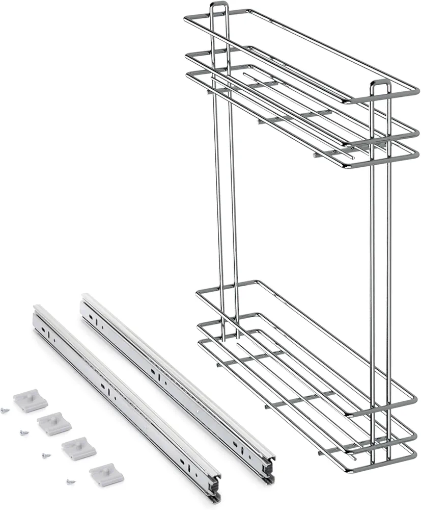 Carro botellero extraíble para mueble de cocina – Cesta botellero de acero – Carrito de cocina – Estante de cocina – Armario de cocina – Despensa de cocina (módulo 15 – No amortiguado)