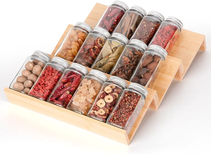 Cinnani Especiero,3 Niveles Especiero para Cajones,Soporte Especias Cocina,Organizador Especias Bambú,Especiero para la puerta del armario, Organizador de cocina sin taladrar