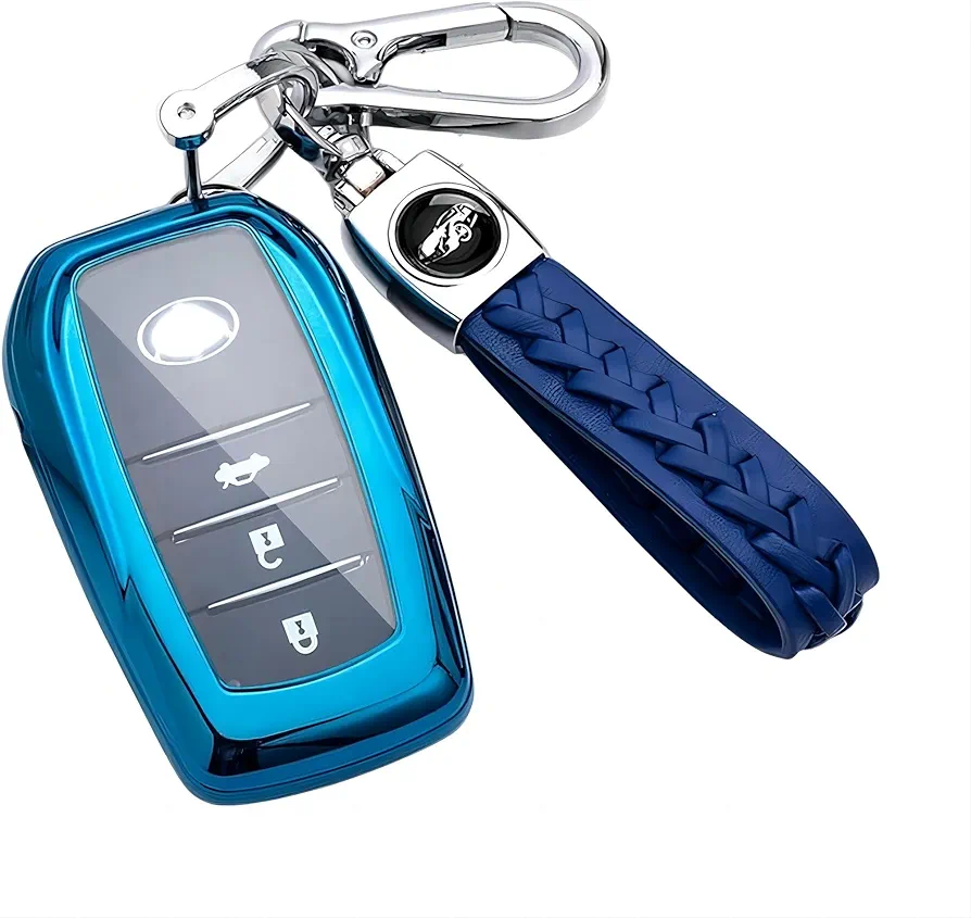 【4 Colores】 Z.MYUKI Yaris Cross GR Hybrid Funda para Llave con Llavero para Toyota Yaris 4 XP210 2020-2022 2023 Accesorios Originales (Azul)