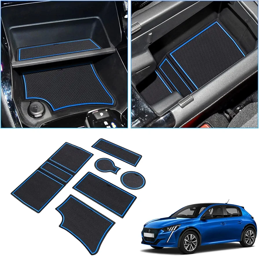 BIXUAN Compatible con Peugeot 208 e-208 2020-2023 Alfombrilla de Goma Antideslizante Soporte para Bebidas reposabrazos de Consola Central Costura de Puerta Caja de Almacenamiento