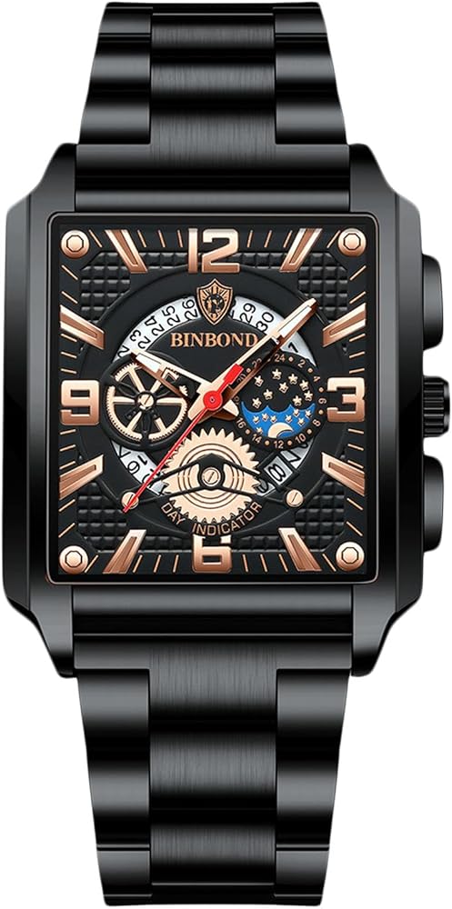Relojes Rectangulares para Hombre Reloj Moda Analógico Cuarzo Reloj de Pulsera Negocios Impermeable Reloj Luminoso Correa de Acero Inoxidable
