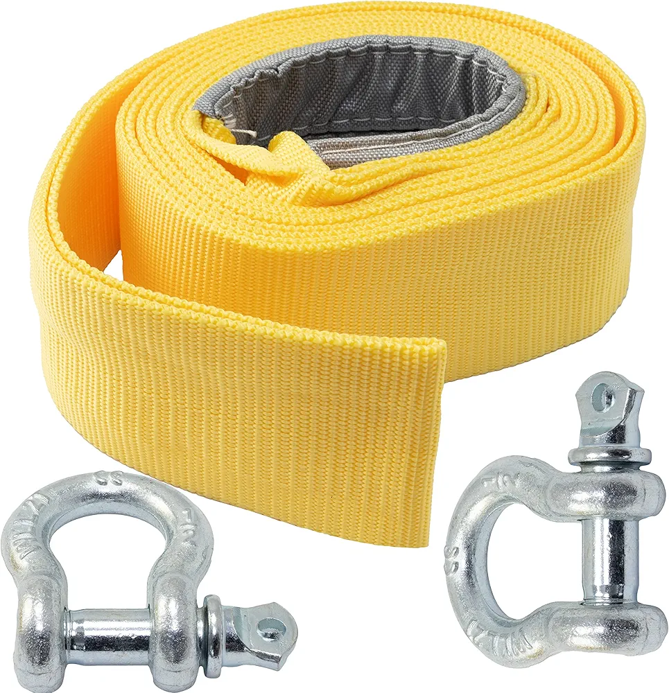 AERZETIX - C64553 - Correa de Remolque 6m con 2 Ganchos hasta 8000 kg - en poliéster - Amarre tracción Coche solución Problemas Asistencia Enganche Cuerda camión - Color Amarillo