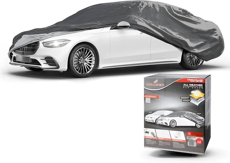 WALSER Lona para Coche All Weather Basic, 100% Lona Impermeable para Coche, Lona Impermeable para Coche, Garaje Completo tamaño XL Gris