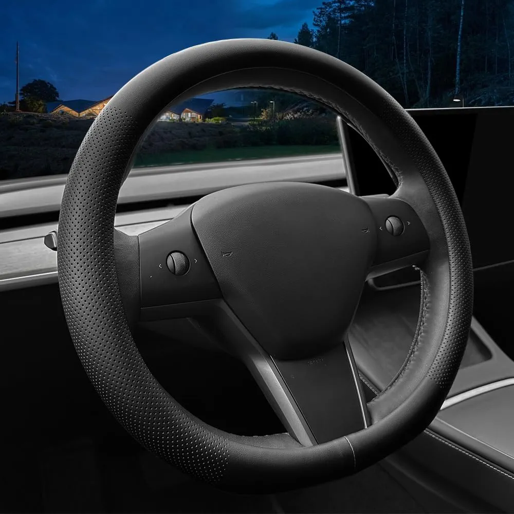 Funda de Volante de automóvil Personalizada para Tesla. Funda Ultrafina de Cuero de napa con diseño Antideslizante y modificación Interior de Accesorios de automóvil (para Tesla Model 3/Y) (Negro)