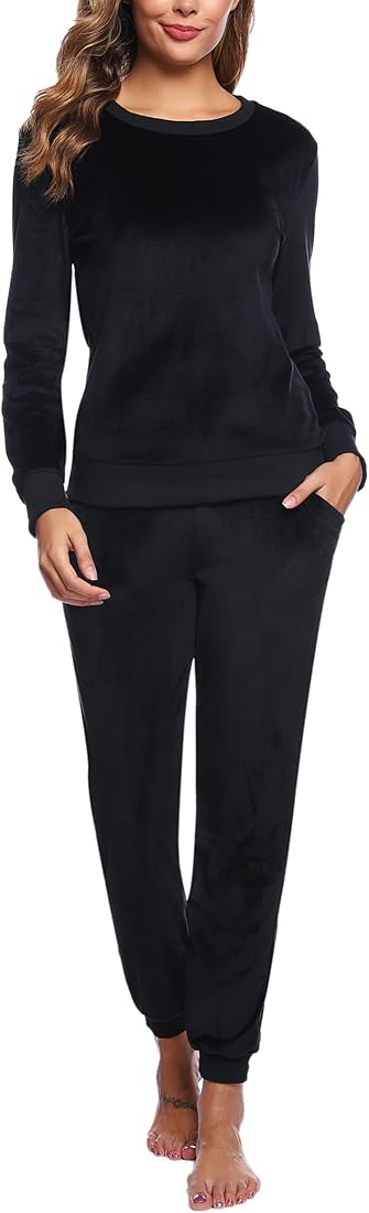 Wayleb Pijama Terciopelo Mujer Hombre Invierno Manga Larga Conjunto Chándal Terciopelo Cuello Redondo Cálido Cómodo Ropa de Dormir Casa Invierno