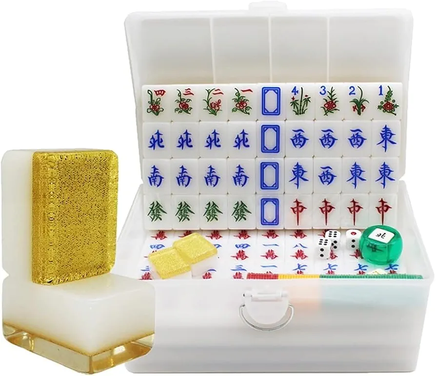 EdfYHSL Juego de Mahjong Grande de acrílico de Cristal, Incluye 144 Dados de melamina Mah-Jongg Viajes Familia Ocio Juegos de Mahjong