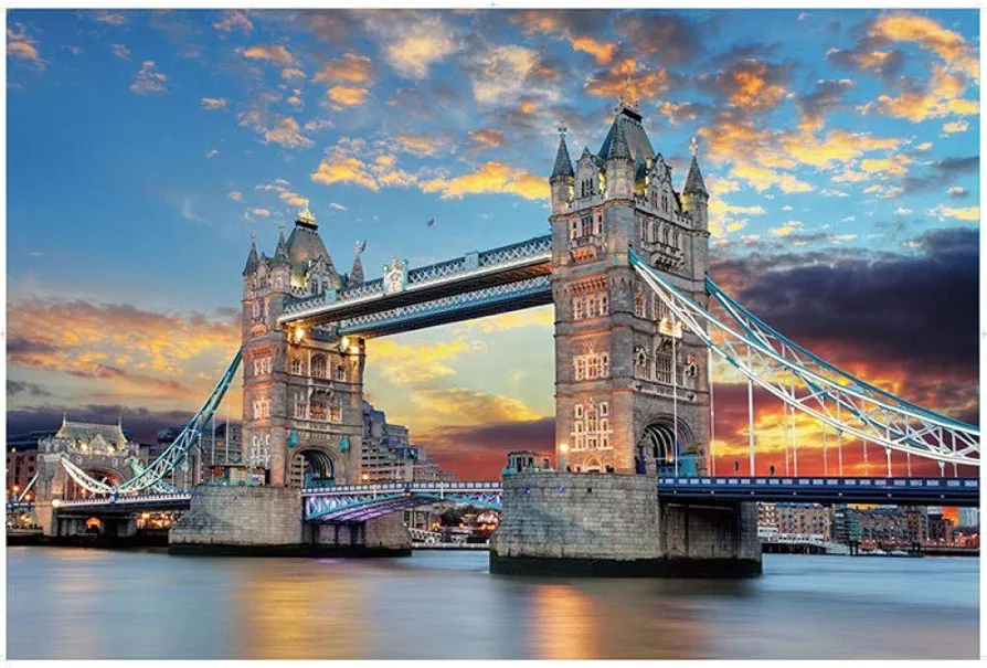 YuAn Rompecabezas De Madera De 1000 Piezas,Vista Nocturna del Puente De Londres, Adultos Niños Puzzle Juegos Desafío Cerebral,Familyfriends Interactivo Ocio Buenos Regalos De Cumpleaños,1000Ps