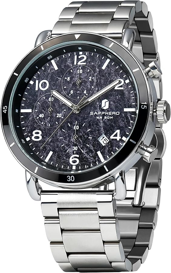 SAPPHERO Relojes para Hombres Reloj cronógrafo Reloj analógico Relojes de los Hombres Relojes Impermeables de Cuarzo Relojes de los Hombres de Acero Inoxidable Casual Regalos de Lujo para los Hombres