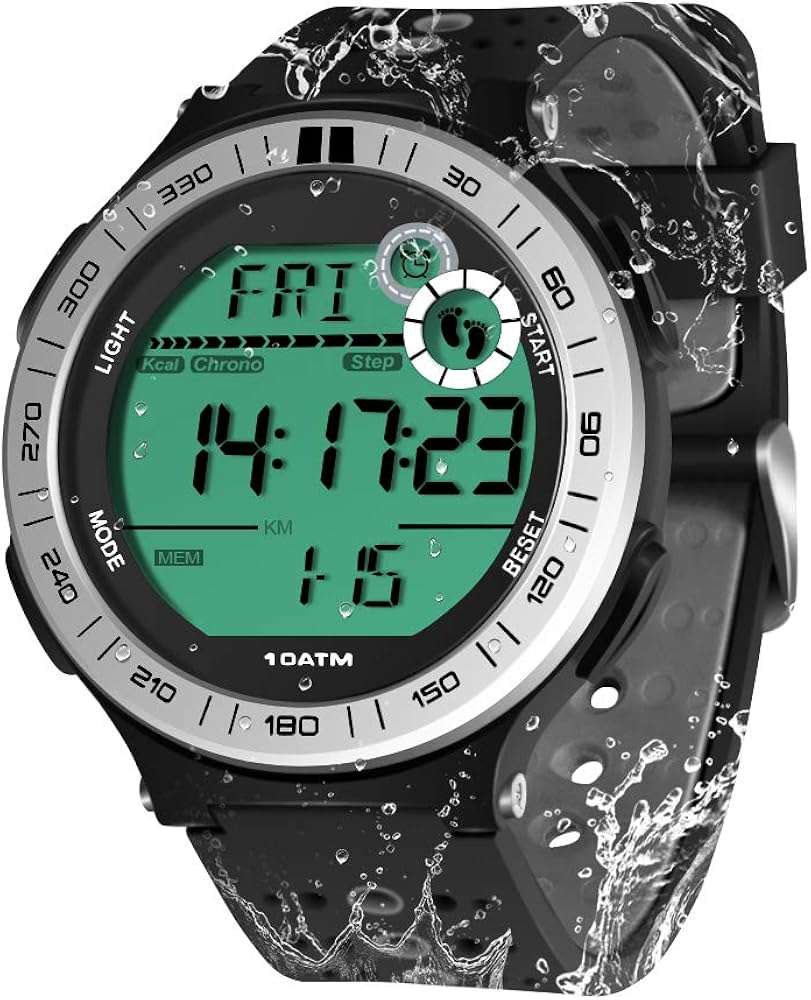 TEKMAGIC 100m Submarino Reloj de Pulsera Podómetro para Hombres Niños Reloj Natación Impermeable con Función de Cronómetro de Vuelta y Reloj Despertador, Formato de 12/24 Horas Seleccionable