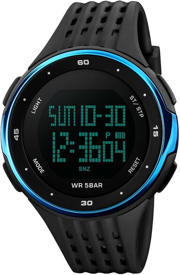 FeiWen Unisex Digitales Deportivo Relojes de Pulsera Outdoor Militar 50M Impermeable Multifuncional Alarma LED Electrónica Doble Tiempo Plástico Bisel con Goma Correa Reloj