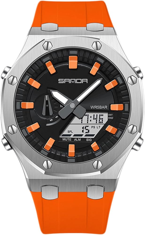 RORIOS Reloj Moda de Pulsera para Hombre Reloj Multifuncional Electrónico Relojes 5ATM Silicona Reloj Digital Cuarzo Reloj Minimalistas Doble Pantalla