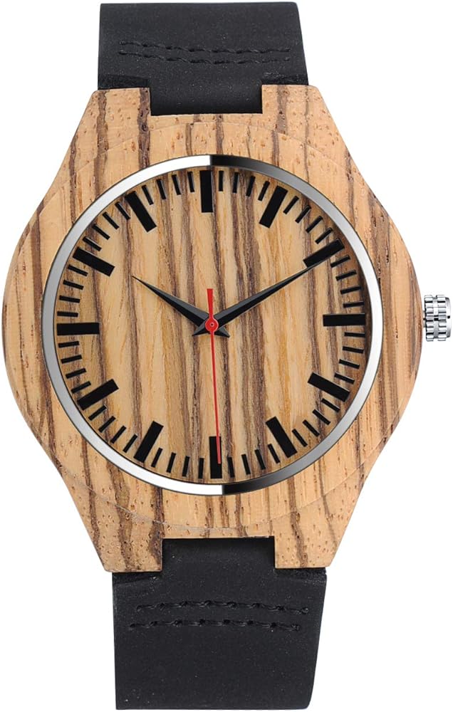 Unendlich U-Moda Casual Reloj de Madera de Bambú para Mujer y Hombre Reloj de Cuarzo con la Correa de Cuero Genuino Idea Regalo Navidad