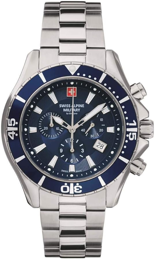 Swiss Alpine Military Reloj cronógrafo analógico de cuarzo 7040 de acero inoxidable 10 ATM