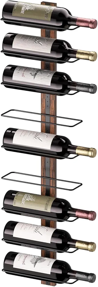 B4Life Estante de vino montado en la pared, para 9 botellas, soporte de madera para cocina, comedor, bar