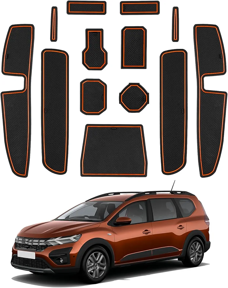 CDEFG Compatible con Dacia Jogger 2021-2024 Hybrid/Extreme, Alfombrillas de Goma Antideslizantes Jogger Hybrid Extreme Reposabrazos Consola Central Portavasos Jogger Extreme Accesorios (Naranja)