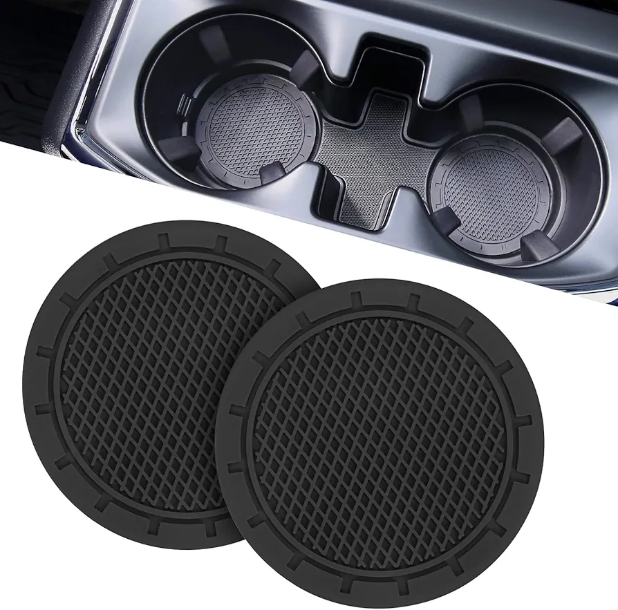 JOYTUTUS Posavasos universal de 2.6 pulgadas, 2 posavasos universales antideslizantes a prueba de golpes para portavasos, accesorios de automóvil para automóvil, SUV, camión (negro)