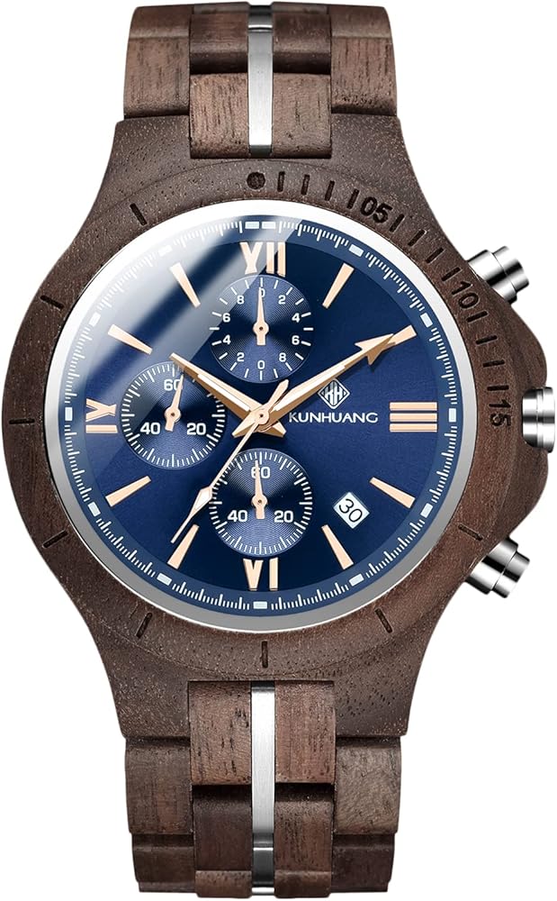 RORIOS Hombre Relojes de Madera Impermeable Cuarzo Japonés con Correa de Madera Reloj de Pulsera Natural Cronógrafo Reloj para Hombres
