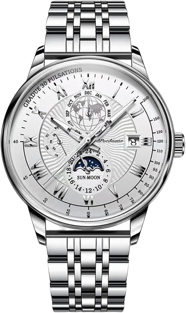 RORIOS Relojes Hombre Luminoso Moda Reloj con Correa en Acero Inoxidable Impermeable Cuarzo Reloj de Pulsera para Hombre