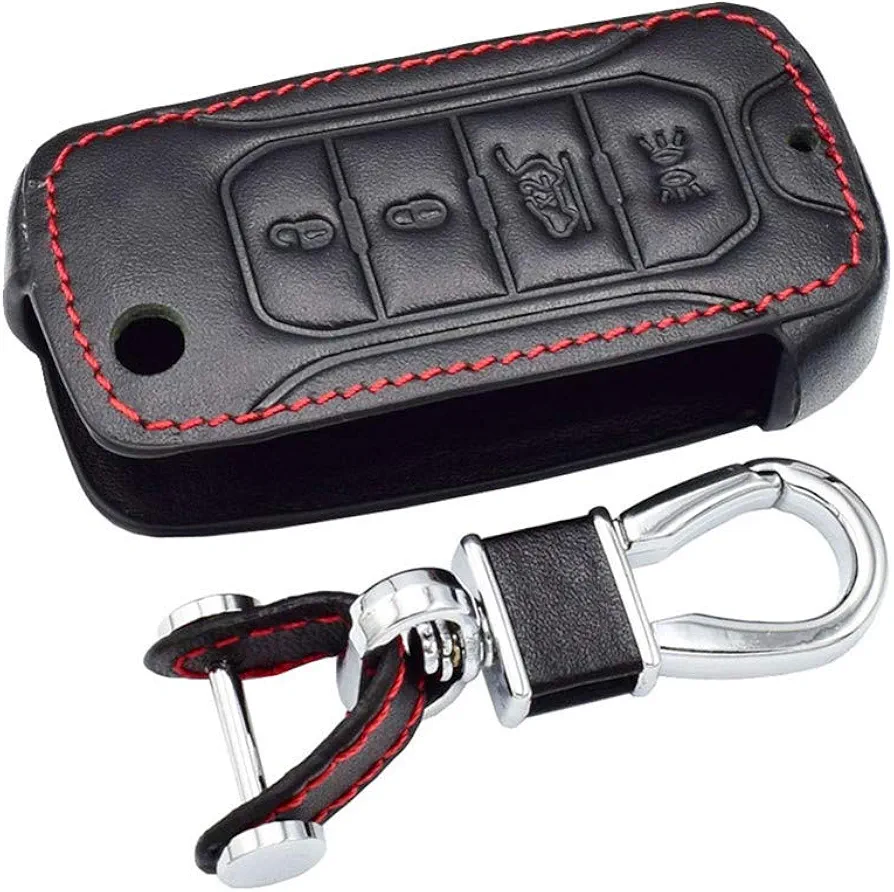 Happyit Cuero Caso de la Cubierta de la Llave del Coche para Jeep Renegade 2015 2016 2017 2018 4 Botones Flip Plegable Remoto Sin Llave