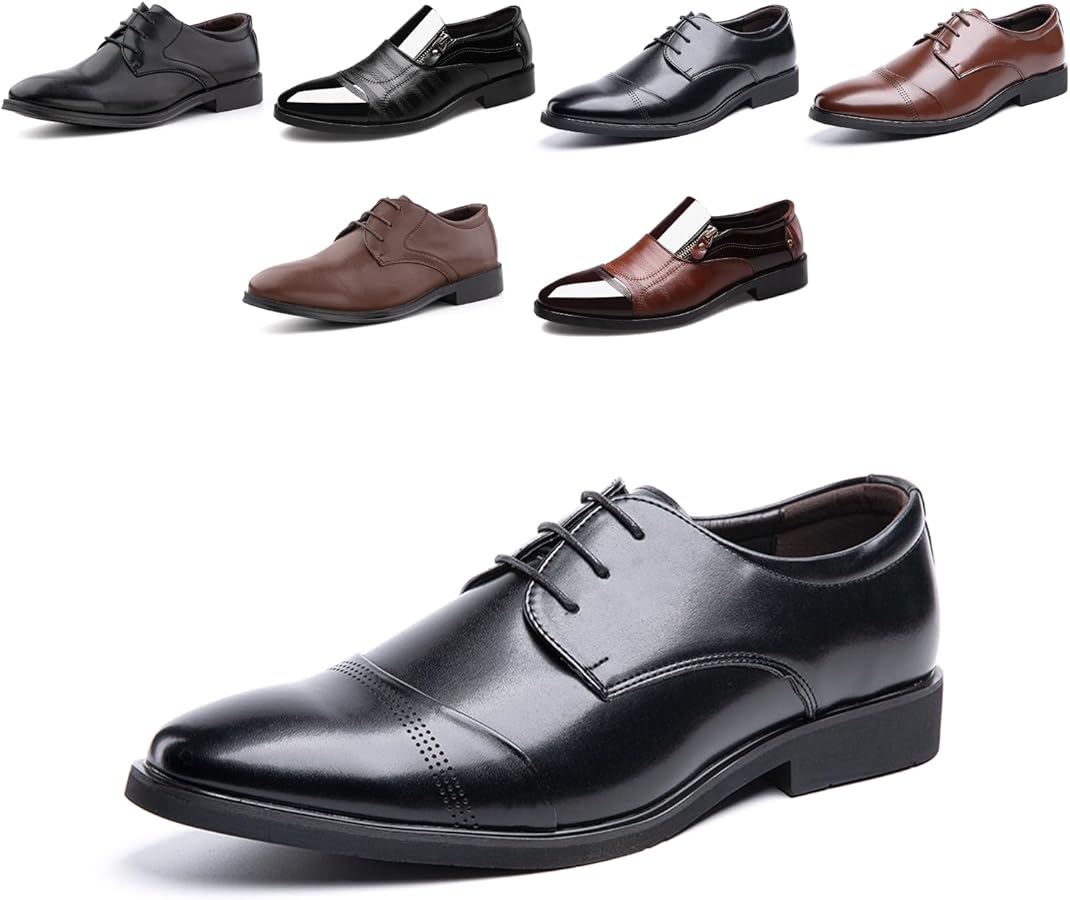 Hitmars Zapatos Oxfords Hombre Derby Cordones Cuero Patente Traje Brogue Clásicos Formales Zapatos Vestir Negocios Casuales Fiesta Boda Negro Marrón EU 37-48