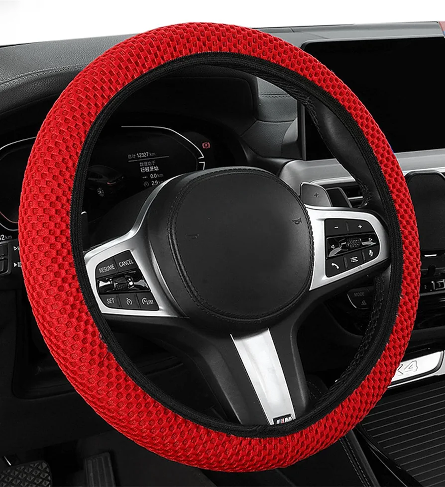 Flaconi Funda Volante Coche,Funda Volante Coche Universal,Accesorios Coche,Cubre Volante Coche,Protector Volante Coche,Funda de Volante de Coche,Adecuado para la Mayoría de Automóviles (Rojo)