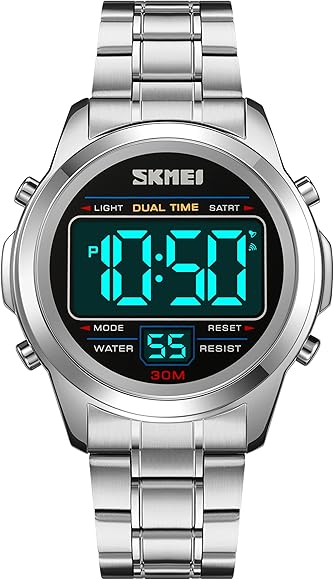 Relojes digitales para hombre, de lujo, deportivo, militar, acero inoxidable, LED, reloj de pulsera digital, resistente al agua, con cronómetro, fecha, hora dual 12/24 horas, multifunción