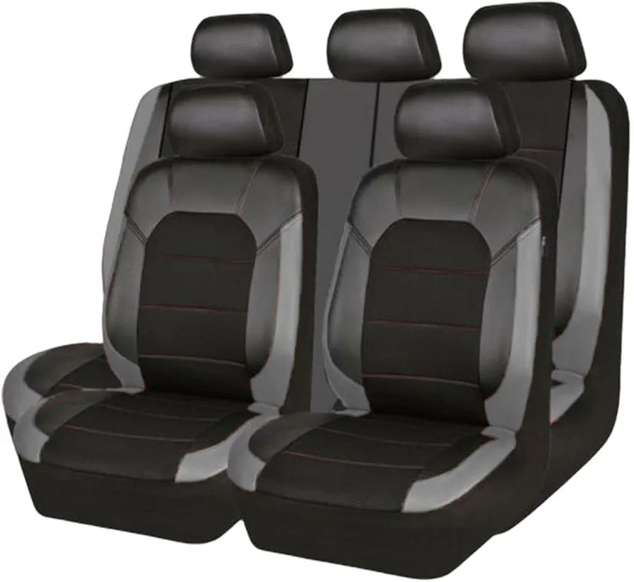VOIV 9 Piezas Cuero Funda Asiento Coche para Ford Kuga MK2 2012 2013 2014 2015 2016 2017 2018 2019, Impermeable Completo Juegos Cubreasientos Protectores Interior Accesorios,B Grey