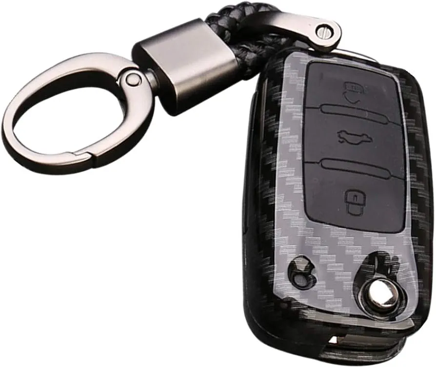 Happyit ABS Concha de Fibra de Carbono + Silicona Coche Llave Cubrir Caso Llavero para Volkswagen VW Bora Beetle Tiguan Polo Passat Jetta EOS Seat Sagitar Golf 6 (B Negro + Negro)