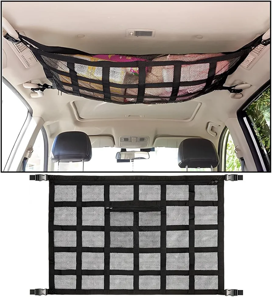 JNNJ Red De Techo para Coches, Red De Techo para Camping, Bolsa De Almacenamiento con Cremallera De Gran Capacidad para Coches, Ajustable Universal para Coches Camiones Todoterrenos