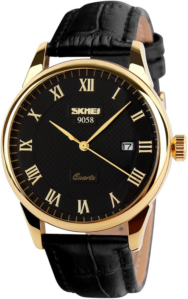 SKMEI Relojes de Pulsera de Cuarzo para Hombre de Negocios, números Romanos, Correa de Cuero, Casual, Resistente al Agua, Relojes analógicos
