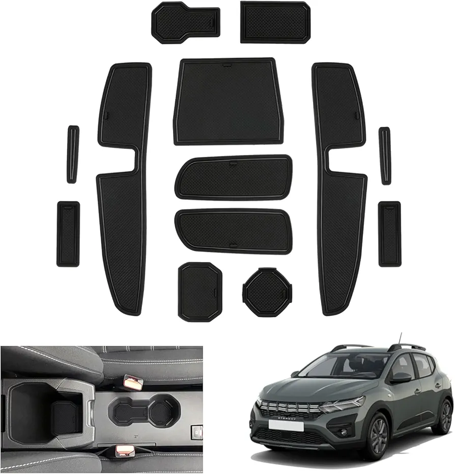 GAFAT Dacia Sandero 3/Sandero Stepway III 2021-2023 2024 Alfombrillas Antideslizantes, Sandero 2023 Alfombrillas de Goma para Consola Central, Costura de Puerta, Accesorios Dacia Sandero 3 (Negro)