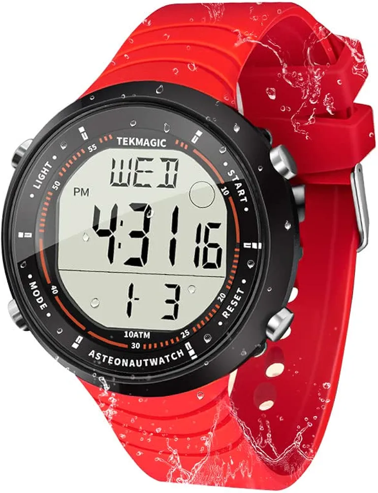 10 ATM Impermeable Reloj Deportivo para Nadar y Bucear, con Funciones de Cronógrafo, Temporizador, Hora Dual, Despertador, Formato de 12 y 24 Horas Conmutable